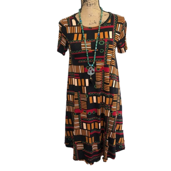 LULAROE Carly Hi Lo Dress Boho Mixed Media Swing Style Midi - Picture 1 of 6